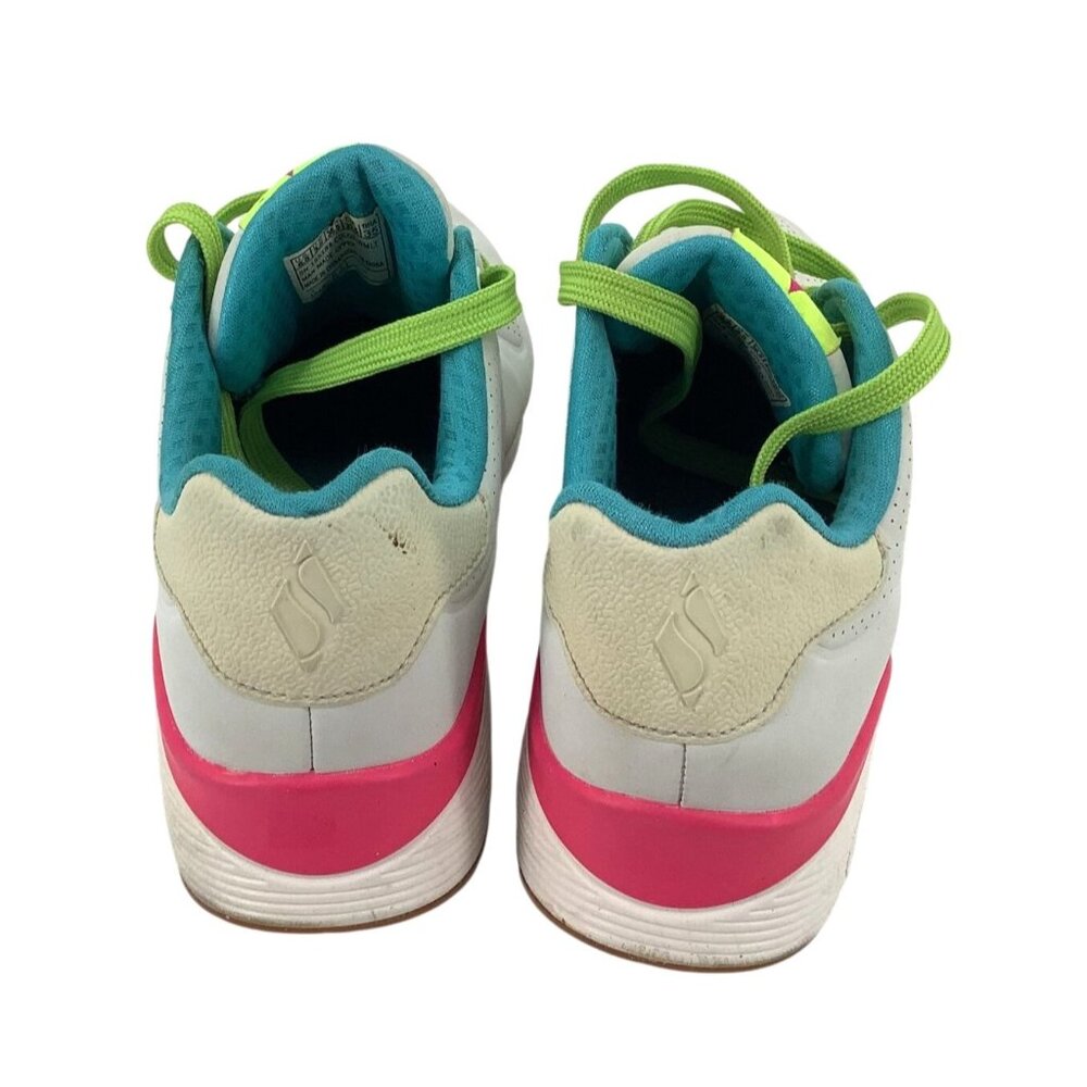 Skechers Womens Sneakers Size 6.5 White Neon Pink & Green Athletic Shoes - Picture 4 of 8